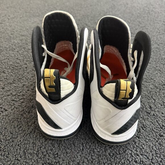 Nike LeBron 9 P.S. Elite Home 51698-100 Size 11.5 white black gold sparkle 2012
